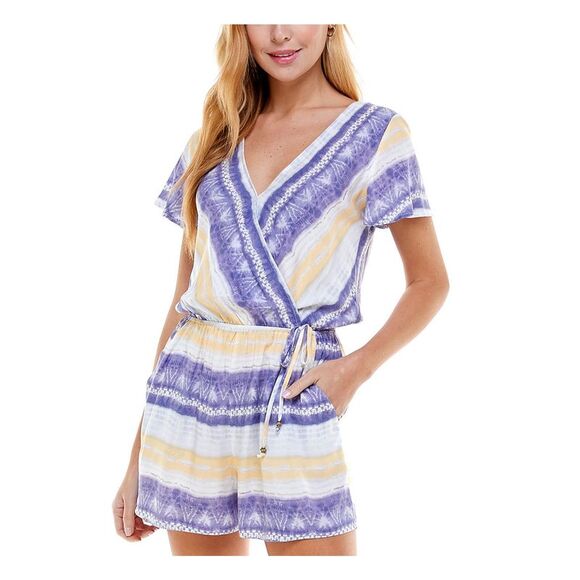 KINGSTON GREY Womens Tie Short Sleeve Surplice Neckline Romper - Picture 1 of 2